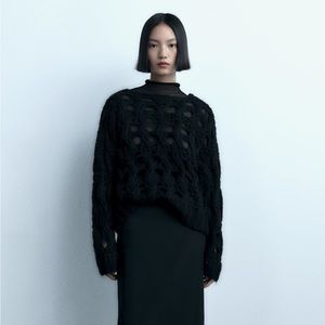 NWT Zara Alpaca & Wool Blend Openwork Sweater Size S Small